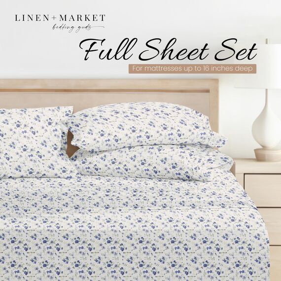 Linen Market 4-teiliges Bettwäsche-Set in voller Größe (hellblaues Blumenmuster) – Schlafen Sie besser als je zuvor mit diesen ultraweichen und kühlenden Bettlaken für Ihr Bett in voller Größe – tiefe