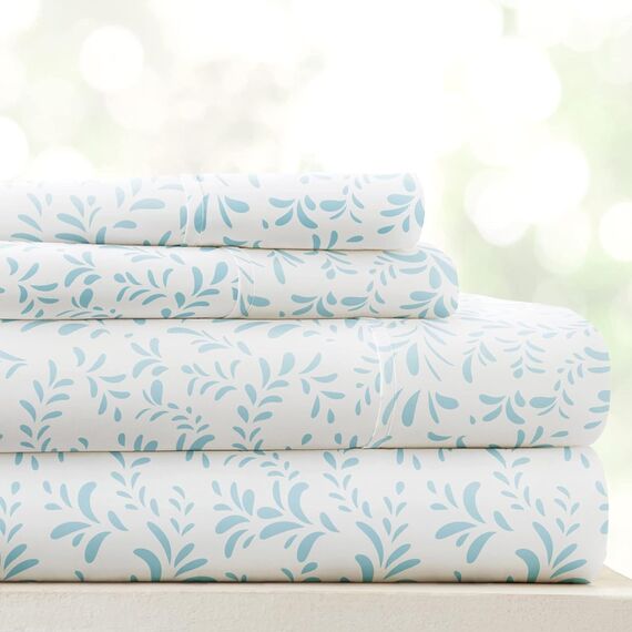 Linen Market Doppelt gebürstete, gemusterte Mikrofaser, Kingsize-Bettlaken-Set, 4-teilig, Oeko-Tex-Zertifiziert, ultraweich und knitterfrei, 40,6 cm Tiefe Spannbettlaken, pflegeleicht,