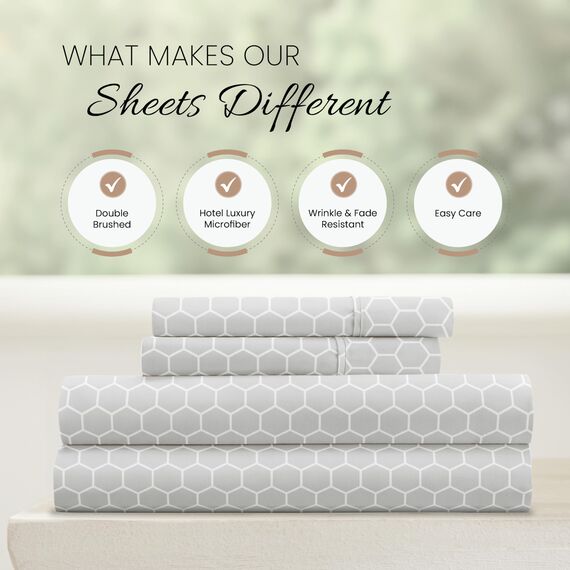 Linen Market 4-teiliges Bettwäsche-Set (graues geometrisches Design) – Schlafen Sie Besser als je zuvor mit diesen ultraweichen und kühlenden Bettlaken für Ihr Bett in voller Größe, Tiefe Tasche für