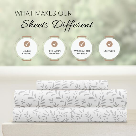 Linen Market 3-teiliges Bettlaken-Set, Gemustert, Doppelbett, Burst of Vines Grey