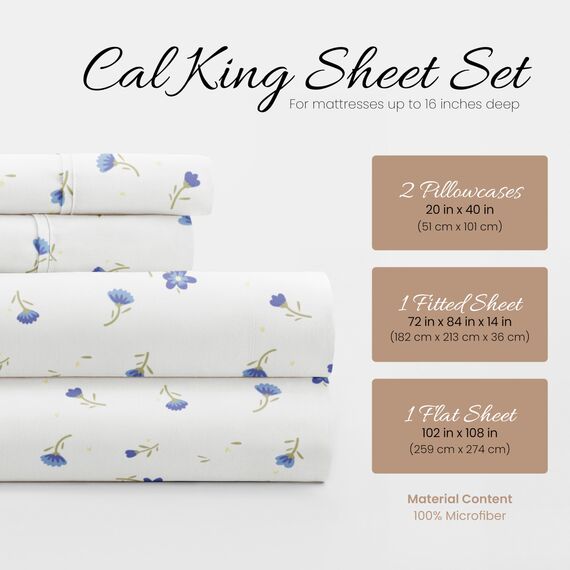 Linen Market 4-teiliges Cal King Bettwäsche-Set (hellblaues Blumenmuster) – Schlafen Sie Besser als je zuvor mit diesen ultraweichen und kühlenden Bettlaken für Ihr Cal King Size Bett – Tiefe Tasche