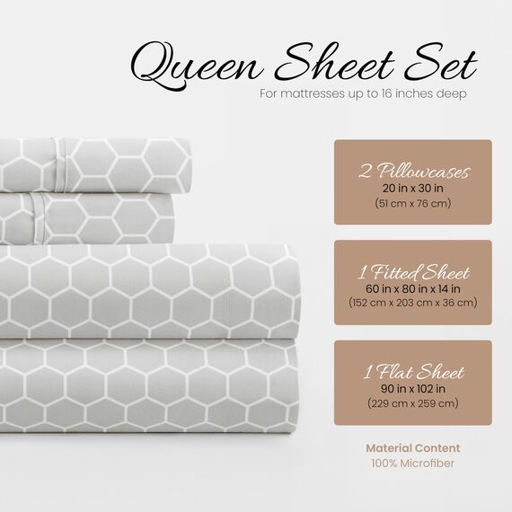Linen Market Doppelgebürstete, gemusterte Mikrofaser, Queen-Size-Bettlaken-Set, 4-teilig, Oeko-Tex-Zertifiziert, ultraweich und knitterfrei, 40,6 cm Tiefe Spannbettlaken, pflegeleicht,