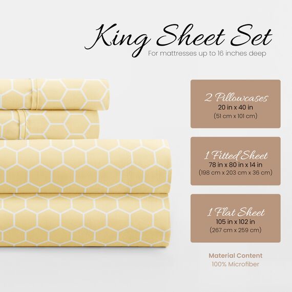 Linen Market 4-teiliges Bettwäsche-Set für King-Size-Betten (gelbes geometrisches) – Schlafen Sie Besser als je zuvor mit diesen ultraweichen und kühlenden Bettlaken für Ihr Kingsize-Bett – Tiefe