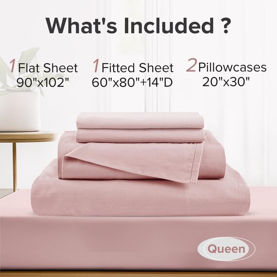 Comfort Spaces Bettlaken aus 100% Baumwolle, für Queensize-Bett, atmungsaktiv und ultraweich, natürlich kühles Baumwoll-Bettwäsche-Set mit 35,6 cm elastischer Tasche, passend für Matratzen bis zu