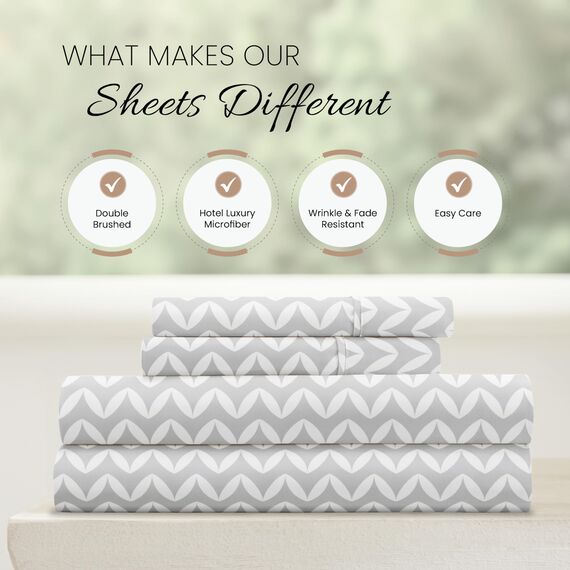 Linen Market 4-teiliges Bettwäsche-Set mit Puff-Zickzack-Muster, ultraweich, California-King-Size-Bett, Grau