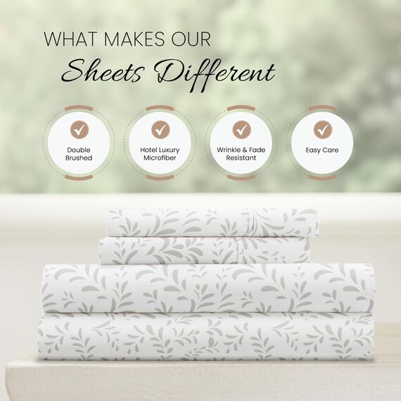 Linen Market Bettlaken-Set, Mikrofaser, Burst of Vines Gray, California King