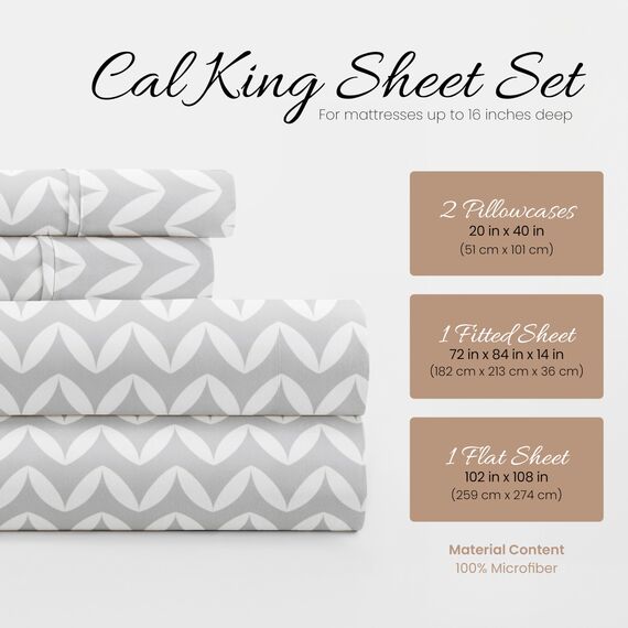 Linen Market 4-teiliges Bettwäsche-Set mit Puff-Zickzack-Muster, ultraweich, California-King-Size-Bett, Grau