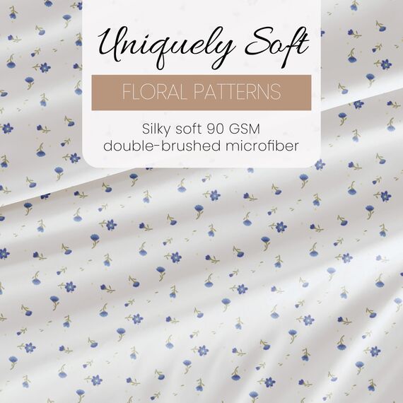 Linen Market 4-teiliges Bettlaken-Set, Gemustert, Queensize, weiches Blumenmuster, Hellblau
