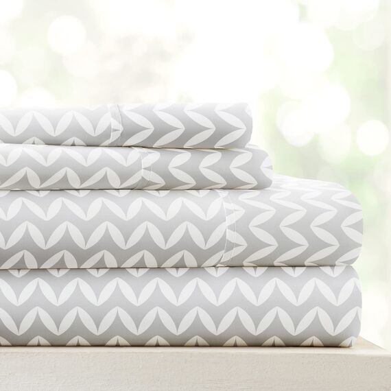 Linen Market 4-teiliges Bettwäsche-Set mit Puff-Zickzack-Muster, ultraweich, California-King-Size-Bett, Grau