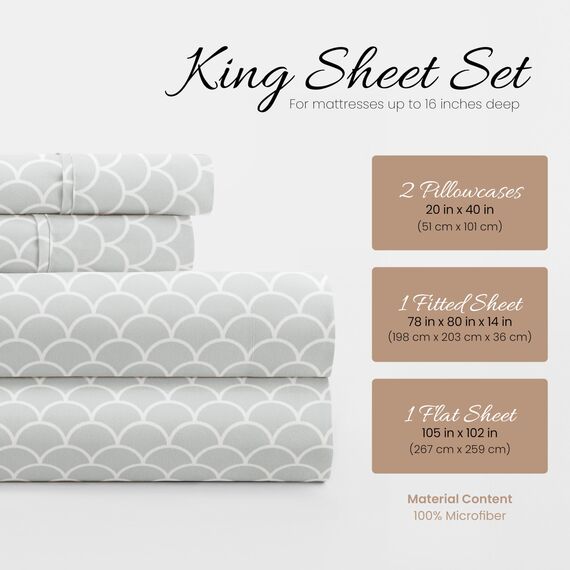 ienjoy Home Linen Market 4-teiliges Bettlaken-Set, Gemustert, Kingsize, Jakobsmuschelgrau