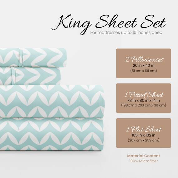 Linen Market 4-teiliges Bettlaken-Set, Gemustert, Kingsize-Bett, Chevron, Hellblau