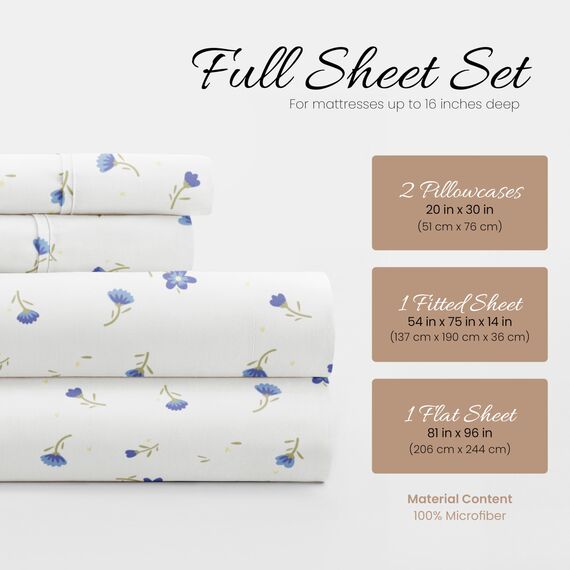 Linen Market 4-teiliges Bettlaken-Set in voller Größe (hellblaues Blumenmuster) – Schlafen Sie Besser als je zuvor mit diesen ultraweichen und kühlenden Bettlaken für Ihr Bett in voller Größe – Tiefe