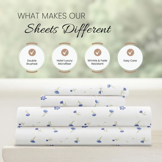 Linen Market 4-teiliges Bettwäsche-Set für King-Size-Betten (hellblaues Blumenmuster) – Schlafen Sie Besser als je zuvor mit diesen ultraweichen und kühlenden Bettlaken für Ihr Kingsize-Bett, Tiefe