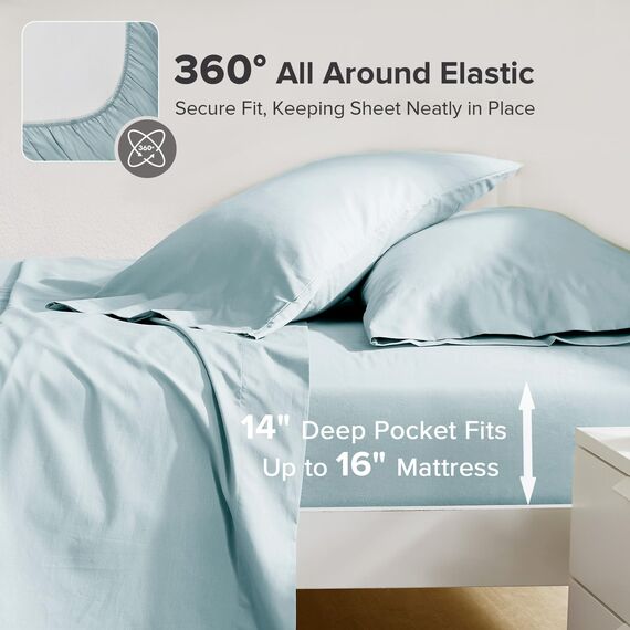 Comfort Spaces Bettlaken aus 100% Baumwolle, für Queen-Size-Bett, atmungsaktiv, weiche Baumwolle, natürlich kühles Baumwoll-Bettwäsche-Set, mit 35,6 cm elastischer Tasche, passend für Matratzen bis