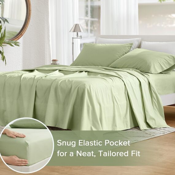 Comfort Spaces Bettlaken aus 100% Baumwolle, für Queensize-Bett, atmungsaktiv und weich, natürlich kühles Baumwoll-Bettwäsche-Set mit 35,6 cm elastischer Tasche, passend für Matratzen bis zu 40,6 cm