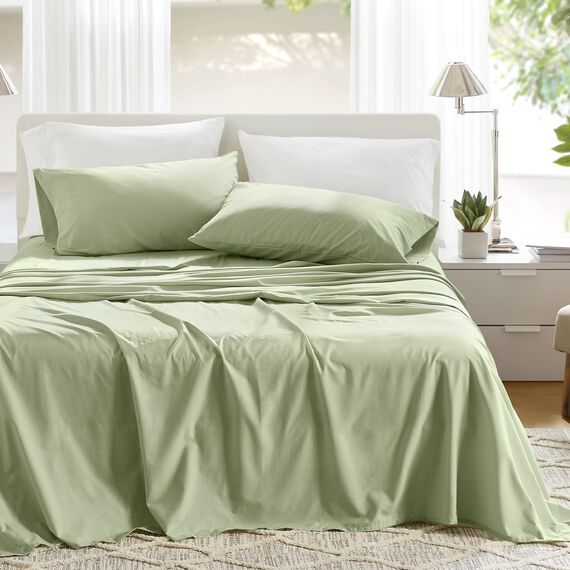 Comfort Spaces Bettlaken aus 100% Baumwolle, für Queensize-Bett, atmungsaktiv und weich, natürlich kühles Baumwoll-Bettwäsche-Set mit 35,6 cm elastischer Tasche, passend für Matratzen bis zu 40,6 cm