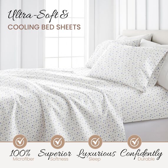 Linen Market 4-teiliges Cal King Bettwäsche-Set (hellblaues Blumenmuster) – Schlafen Sie Besser als je zuvor mit diesen ultraweichen und kühlenden Bettlaken für Ihr Cal King Size Bett – Tiefe Tasche