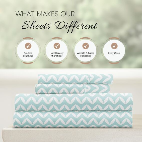 Linen Market Bettlaken-Set, Mikrofaser, Puff-Zickzackmuster, Hellblau, Queen-Size-Bett