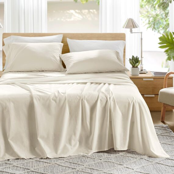 Comfort Spaces Bettlaken aus 100% Baumwolle, für Queensize-Bett, atmungsaktiv, ultraweiche Baumwolle, natürlich kühles Baumwoll-Bettwäsche-Set mit 35,6 cm elastischer Tasche, passend für Matratzen