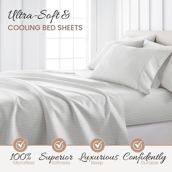 Linen Market 4-teiliges Bettwäsche-Set mit Puff-Zickzack-Muster, ultraweich, California-King-Size-Bett, Grau