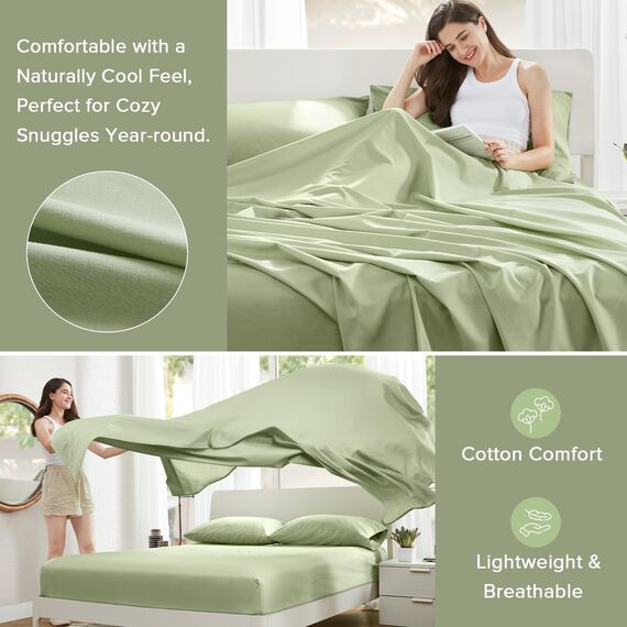 Comfort Spaces Bettlaken aus 100% Baumwolle, für Queensize-Bett, atmungsaktiv und weich, natürlich kühles Baumwoll-Bettwäsche-Set mit 35,6 cm elastischer Tasche, passend für Matratzen bis zu 40,6 cm