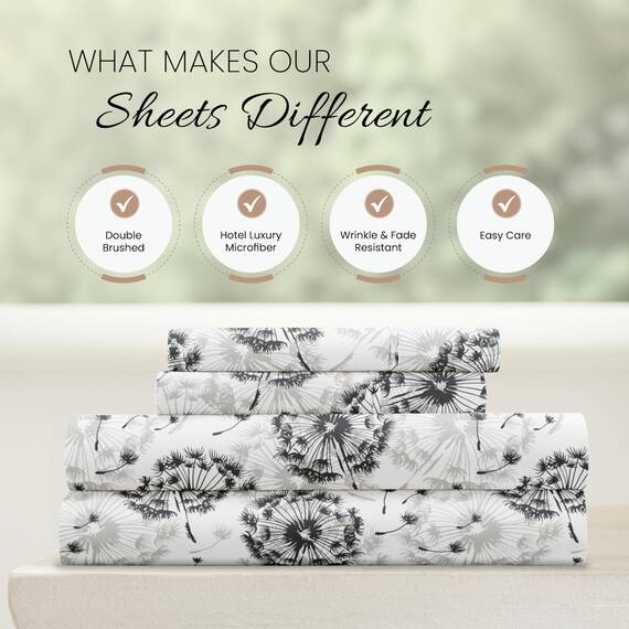 Linen Market 4-teiliges Bettlaken-Set, Gemustert, voll, Make A Wish Grau