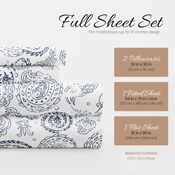 Linen Market 4-teiliges Bettwäsche-Set (marineblaues Blumenmuster) – Schlafen Sie Besser als je zuvor mit diesen ultraweichen und kühlenden Bettlaken für Ihr Bett in voller Größe, Tiefe Tasche für