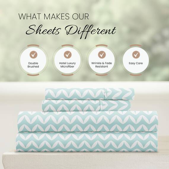 Linen Market 4-teiliges Bettlaken-Set, Gemustert, Kingsize-Bett, Chevron, Hellblau