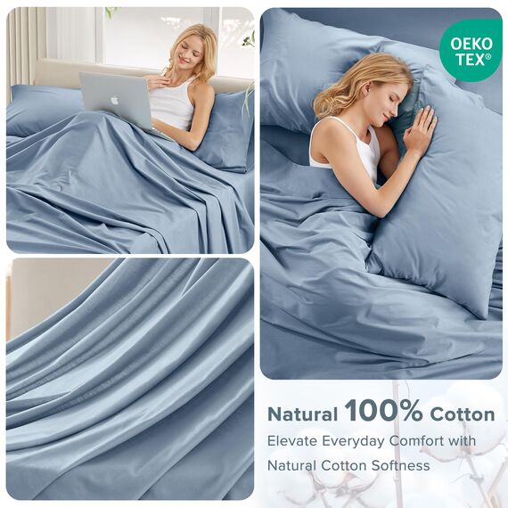 Comfort Spaces Bettlaken-Set aus 100% Baumwolle, atmungsaktiv, leicht, weich, mit 35,6 cm elastischer Tasche, passend für Matratzen bis zu 40,6 cm, gemütliche Ganzjahres-Bettwäsche, passender