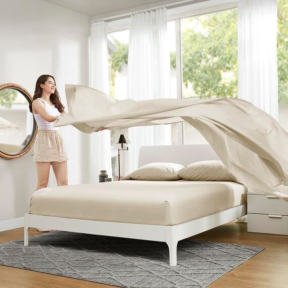 Comfort Spaces Bettlaken aus 100% Baumwolle, für Doppelbetten XL, atmungsaktiv und ultraweich, natürlich kühle Baumwolle, mit 30,5 cm elastischer Tasche, passend für Matratzen bis zu 35,6 cm, für