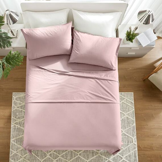 Comfort Spaces Bettlaken aus 100% Baumwolle, atmungsaktiv und ultraweich, natürlich kühle Baumwolle, mit 30,5 cm elastischer Tasche, passend für Matratzen bis zu 35,6 cm, für alle Jahreszeiten, Rosa