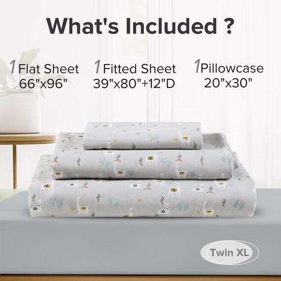 Comfort Spaces Bettlaken-Set, 100% Baumwolle, atmungsaktiv, mit 30,5 cm elastischer Tasche, für Matratzen bis 35,6 cm, gemütliche Ganzjahres-Bettwäsche, Kissenbezug, Twin XL Lama Multi, 3-teilig