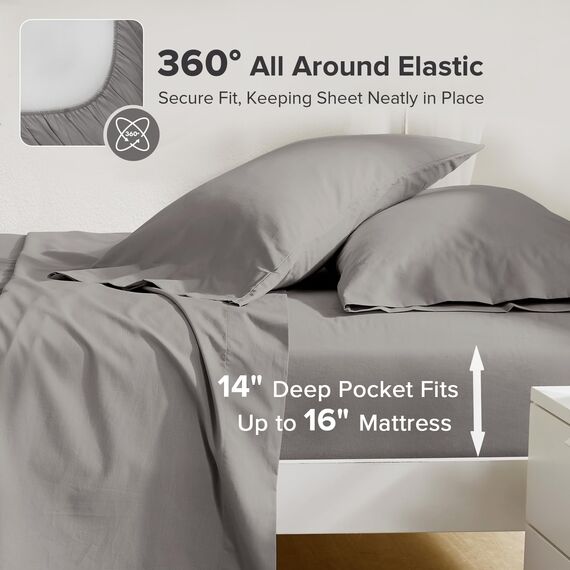 Comfort Spaces Bettlaken aus 100% Baumwolle, für Queen-Size-Bett, atmungsaktiv, ultraweiche Baumwolle, natürlich kühle Baumwolle, Bettlaken mit 35,6 cm elastischer Tasche, passend für Matratzen bis