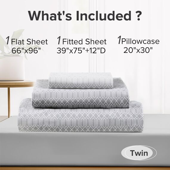 Comfort Spaces Bettwäsche-Set, 100% Baumwolle, atmungsaktiv, mit 30,5 cm elastischer Tasche, für Matratzen bis zu 35,6 cm, gemütliche Ganzjahres-Bettwäsche, Kissenbezug, Twin Diamond Taupe, 3-teilig