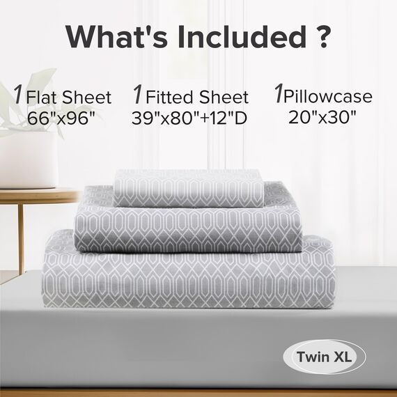Comfort Spaces Bettlaken-Set, 100% Baumwolle, atmungsaktiv, mit 30,5 cm elastischer Tasche, für Matratzen bis 35,6 cm, gemütliche Ganzjahres-Bettwäsche, Kissenbezug, Twin XL, Diamant-Taupe, 3-teilig