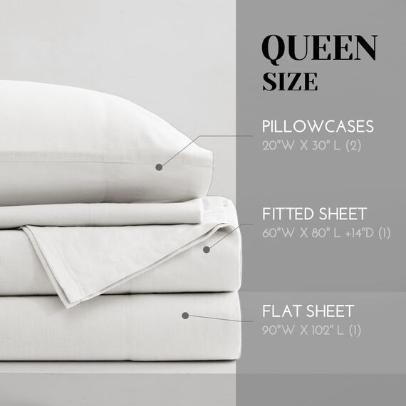 Comfort Spaces Bettlaken-Set aus 100% Baumwolle, atmungsaktiv, leicht, weich, mit 30,5 cm elastischer Tasche, passend für Matratzen bis zu 35,6 cm, gemütliche Ganzjahres-Bettwäsche, passender