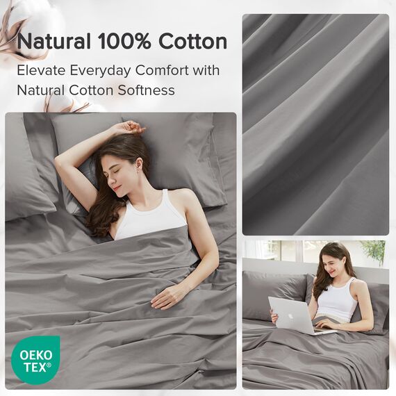Comfort Spaces Bettlaken aus 100% Baumwolle, für King-Size-Bett, atmungsaktiv und ultraweich, natürlich kühle Baumwolle, mit 35,6 cm elastischer Tasche, passend für Matratzen bis zu 40,6 cm, für alle