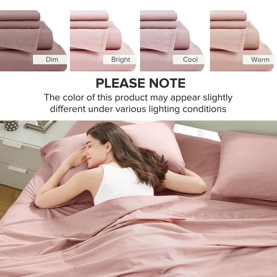 Comfort Spaces Bettlaken aus 100% Baumwolle, atmungsaktiv und ultraweich, natürlich kühle Baumwolle, mit 30,5 cm elastischer Tasche, passend für Matratzen bis zu 35,6 cm, für alle Jahreszeiten, Rosa