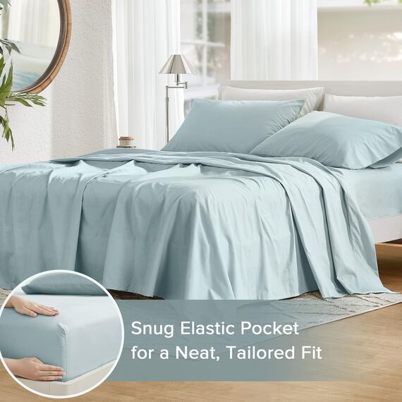 Comfort Spaces Bettlaken aus 100% Baumwolle, atmungsaktiv, ultraweiche Baumwolle, natürlich kühle Baumwolle, mit 35,6 cm elastischer Tasche, passend für Matratzen bis zu 40,6 cm, für alle