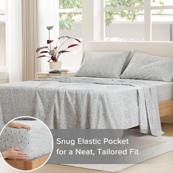 Comfort Spaces Bettwäsche-Set, 100% Baumwolle, atmungsaktiv, mit 35,6 cm elastischer Tasche, für Matratzen bis 40,6 cm, gemütliche Ganzjahres-Bettwäsche, Kissenbezug, Cal King Lama Multi 4-teilig