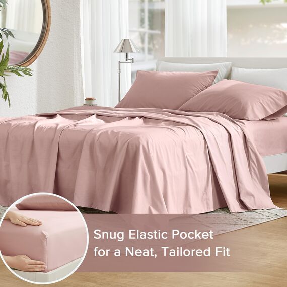 Comfort Spaces Bettlaken aus 100% Baumwolle, atmungsaktiv und ultraweich, natürlich kühle Baumwolle, mit 30,5 cm elastischer Tasche, passend für Matratzen bis zu 35,6 cm, für alle Jahreszeiten, Rosa
