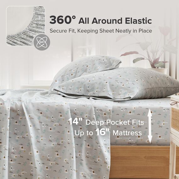 Comfort Spaces Bettwäsche-Set, 100% Baumwolle, atmungsaktiv, mit 35,6 cm elastischer Tasche, für Matratzen bis 40,6 cm, gemütliche Ganzjahres-Bettwäsche, Kissenbezug, Cal King Lama Multi 4-teilig