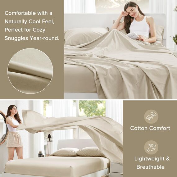 Comfort Spaces Bettlaken aus 100% Baumwolle, atmungsaktiv und ultraweich, natürlich kühle Baumwolle, mit 30,5 cm elastischer Tasche, passend für Matratzen bis zu 35,6 cm, für alle Jahreszeiten