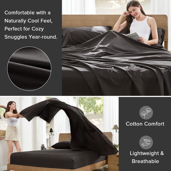Comfort Spaces Bettlaken aus 100% Baumwolle, atmungsaktiv und ultraweich, natürlich kühle Baumwolle, mit 35,6 cm elastischer Tasche, passend für Matratzen bis zu 40,6 cm, für alle Jahreszeiten