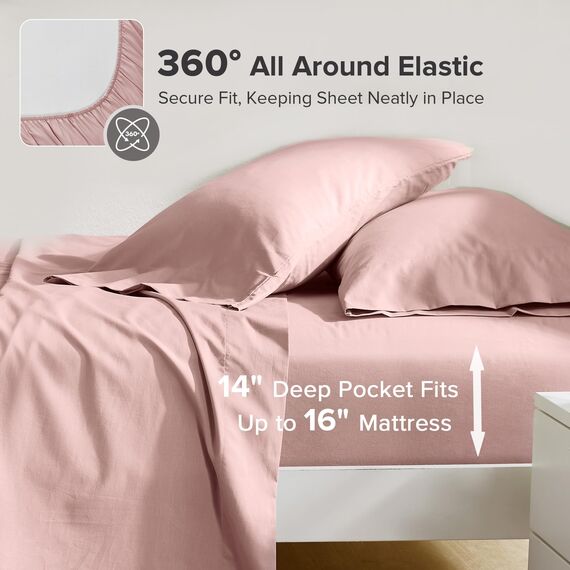 Comfort Spaces Bettlaken aus 100% Baumwolle, atmungsaktiv und ultraweich, natürlich kühle Baumwolle, mit 35,6 cm elastischer Tasche, passend für Matratzen bis zu 40,6 cm, für alle Jahreszeiten, Rosa