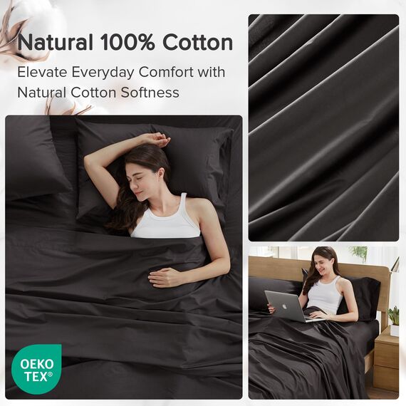 Comfort Spaces Bettlaken aus 100% Baumwolle, atmungsaktiv und ultraweich, natürlich kühle Baumwolle, mit 35,6 cm elastischer Tasche, passend für Matratzen bis zu 40,6 cm, für alle Jahreszeiten