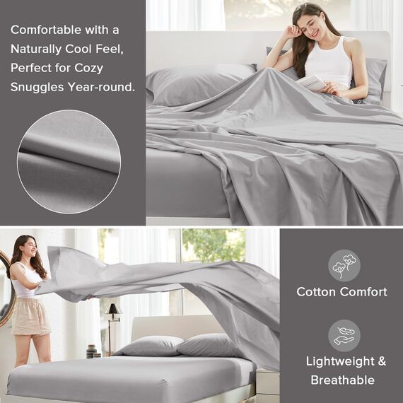 Comfort Spaces Bettlaken-Set aus 100% Baumwolle, atmungsaktiv, leicht, weich, mit 30,5 cm elastischer Tasche, passend für Matratzen bis zu 35,6 cm, gemütliche Ganzjahres-Bettwäsche, passender