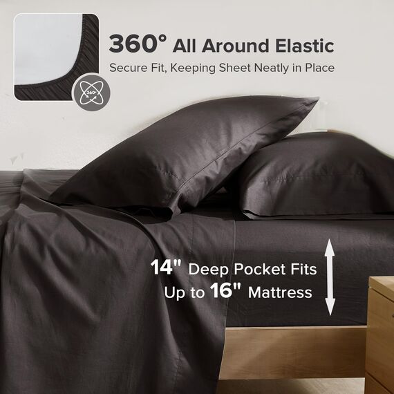 Comfort Spaces Bettlaken aus 100% Baumwolle, atmungsaktiv und ultraweich, natürlich kühle Baumwolle, mit 35,6 cm elastischer Tasche, passend für Matratzen bis zu 40,6 cm, für alle Jahreszeiten