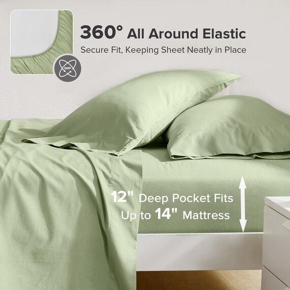Comfort Spaces Bettlaken aus 100% Baumwolle, atmungsaktive und weiche Baumwolle, natürlich kühle Baumwolle, mit 30,5 cm elastischer Tasche, passend für Matratzen bis zu 35,6 cm, für alle Jahreszeiten