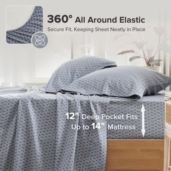 Comfort Spaces 100% Cotton Sheet Set Breathable, Lightweight Gemütliche Bettwäsche für alle Jahreszeiten, passender Kissenbezug, Baumwolle, rauten-blau, Twin, 3